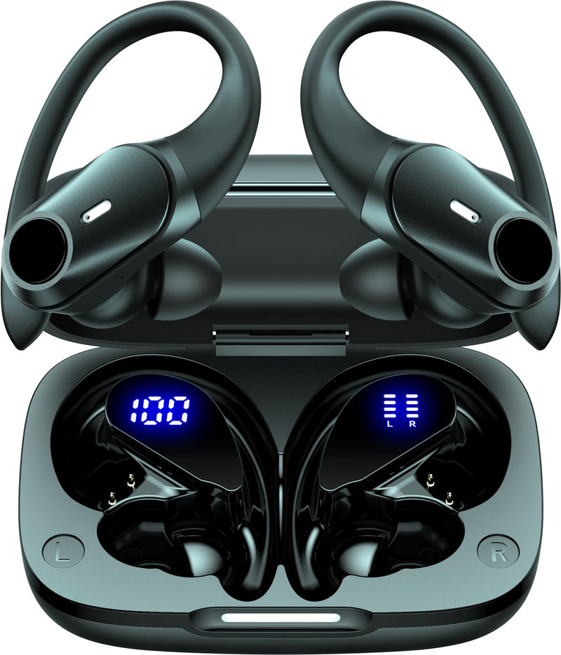 GOLREX Wireless Earbuds Bluetooth Headphones 80H Playtime Ear Buds with Wireless Charging Case & Dual LED Power Display Over-Ear Earphones with