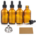 AOZITA 4 Pack, 2 Oz Dropper Bottles with 1 Funnel & 4 Labels - Essential Oils Bottles for Health, Personal Care & Beauty - 60Ml Thick Dark Amber