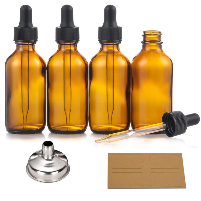 AOZITA 4 Pack, 2 Oz Dropper Bottles with 1 Funnel & 4 Labels - Essential Oils Bottles for Health, Personal Care & Beauty