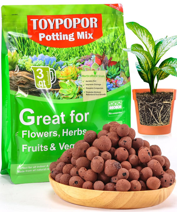 TOYPOPOR Leca Clay Pebbles for Plants, (3 Quarts) Leca Balls, Lightweight Clay Ball, Potting Mix, Grow Media Used for Drainage, Decoration,