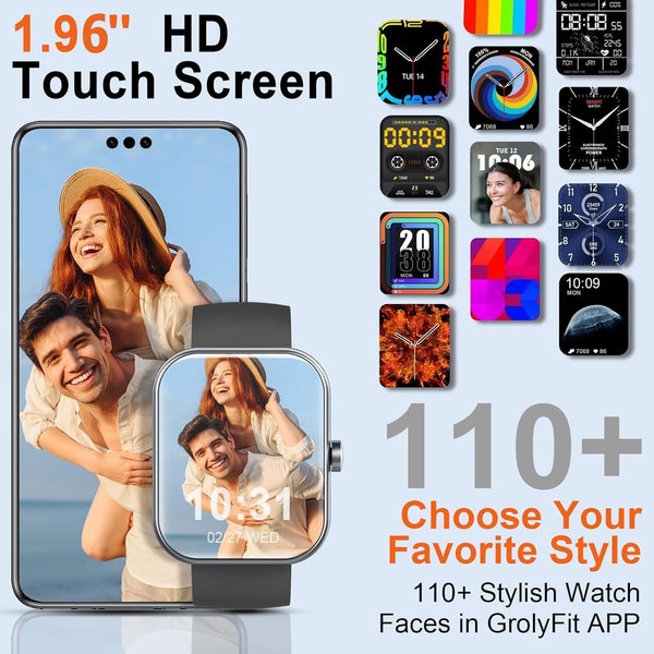 Smart Watch for Men Women(Answer/Make Calls), 1.96" HD Smartwatch, Fitness Tracker with 110+ Sport Modes, IP68 Waterproof, Heart Rate/Sleep/Step