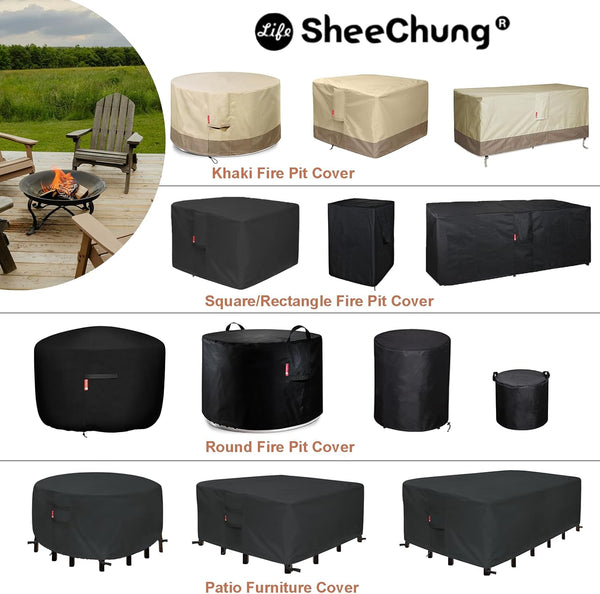 Sheechung Gas Fire Pit Cover Square - 600D Heavy Duty Patio Outdoor Fire Pit Table Cover with PVC Coating,100% Waterproof,Air Vents,Fits for