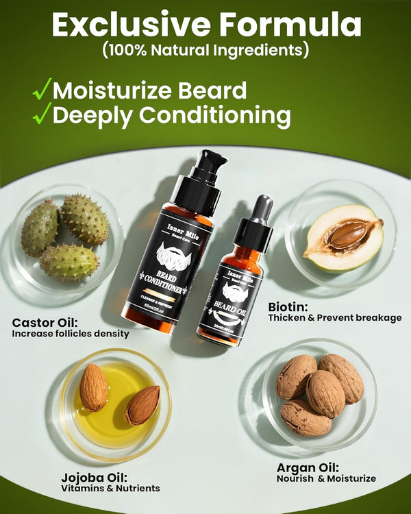 Beard Grooming Kit, Beard Oil and Balm, Beard Wash & Conditioner, Beard Brush & Comb Set with Scissors, Birthday Gifts for Men, Valentines Gifts