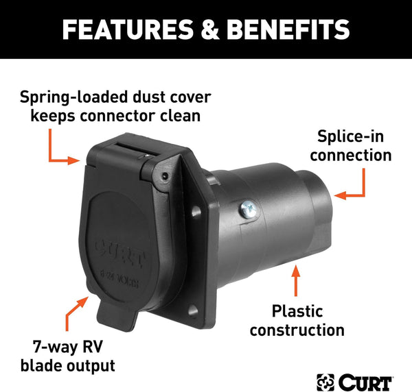 CURT 58150 Vehicle-Side 7-Pin RV Blade Trailer Wiring Harness Connector
