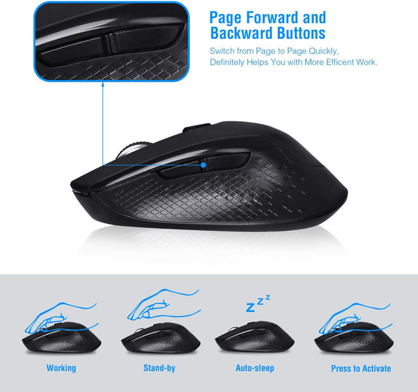 Cimetech Wireless Mouse, 2.4G Wireless Ergonomic Optical Mouse, Slim Silent Mouse with USB Receiver and 3 Adjustable DPI Cordless Computer Mouse