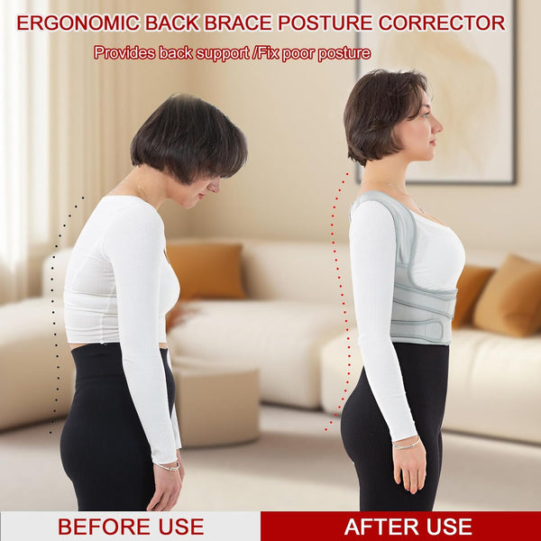 Back Brace Posture Corrector for Women and Men with Detachable Heating Pad - Adjustable Posture Corrector Belt, Relieve Pain in Upper and Lower