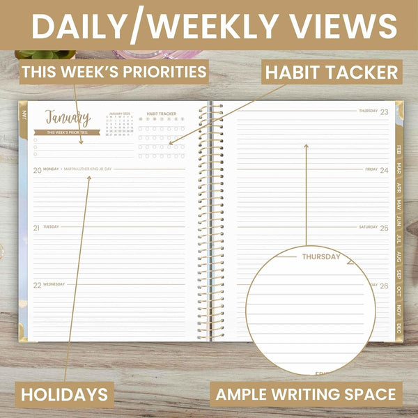 Bloom Daily Planners HARDCOVER 2025 (8.5" X 11") Calendar Year Day Planner (January 2025 - December 2025) - Aesthetic Goal Organizer - Monthly &