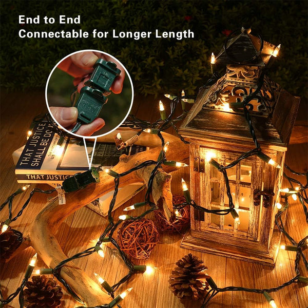 ODEETRONIC Christmas Lights, 21.63Ft 100 Count Incandescent Clear Christmas Lights, UL Certified Outdoor Christmas Mini Light Connectable, Green