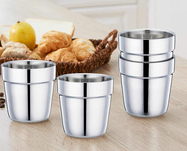 Teamfar Coffee Cup Espresso Cup Mug Set of 4, Double Wall Stainless Steel Tea Cups, Reusable & Stackable, Mirror Finish & Dishwasher Safe - 6 Ounce