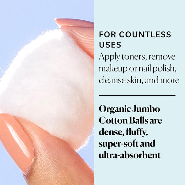 Sky Organics Organic Jumbo Cotton Balls for Sensitive Skin, 100% Pure Organic Cotton Sustainably Grown, Chlorine Free, Hypoallergenic, Ultra-Soft