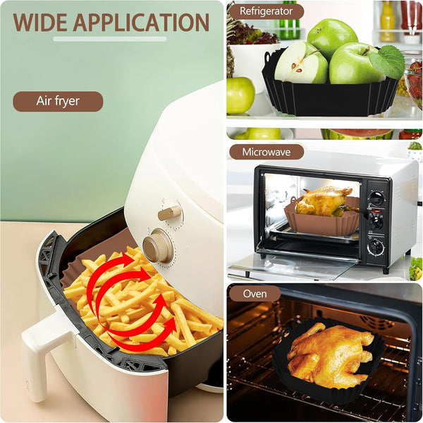 2 PCS Square Silicone Air Fryer Liners - 8 Inch Reusable Air Fryer Pot - Air Fryer Accessories - Air Fryer Inserts for 4 to 7 QT Oven Microwave