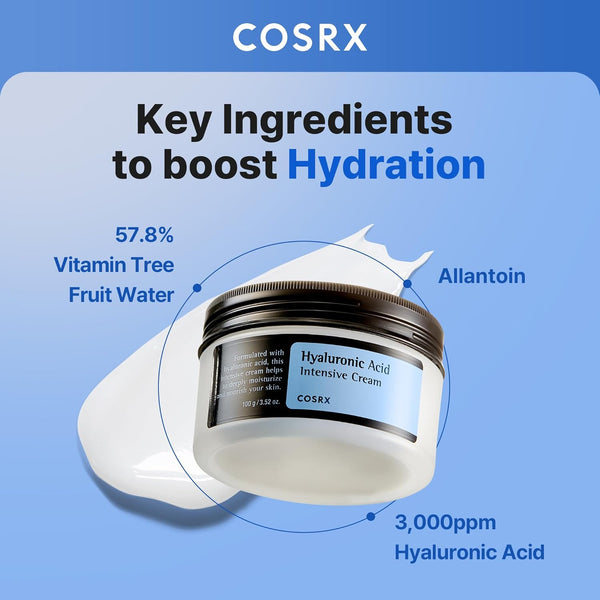 COSRX Hyaluronic Acid Moisturizing Cream, Long-Lasting Hydration, Rich Moisturizer for Sensitive Skin 3.52 Oz / 100G, Korean Skin Care, Animal