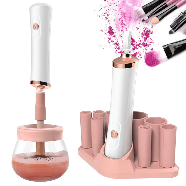 Senbowe Upgraded Makeup Brush Cleaner and Dryer Machine, Electric Cosmetic Automatic Brush Spinner with 8 Size Rubber Collars, Wash and Dry in