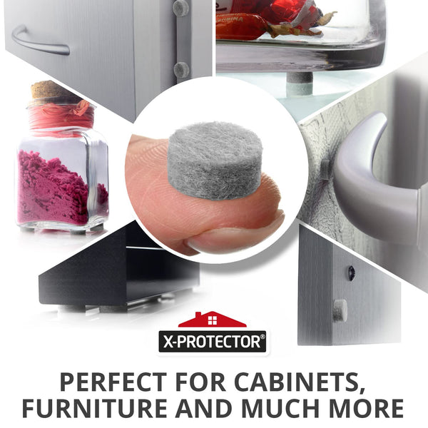 Cabinet Door Bumpers X-Protector 100 PCS â Small Felt Pads 3/8â â Ideal Grey Felt Bumpers â Self-Adhesive Thick Felt Dots â Bumper Pads
