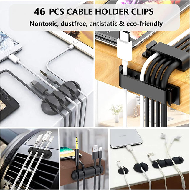 N NOROCME 192 PCS Cable Management Kit 4 Wire Organizer Sleeve,11 Cable Holder,35Cord Clips 10+2 Roll Cable Organizer St