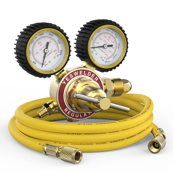 YESWELDER Nitrogen Regulator with Hose, 0-600 PSI and 0-4000PSI Output Pressure, CGA580 Inlet Connection and 1/4" Male Flare Fitting