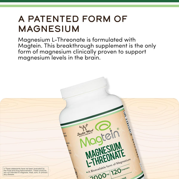 Magnesium L Threonate, Magteinâ¢, Sleep and Cognitive Support â High Absorption â Most Bioavailable Form of Magnesium â 2,000 Mg â 120