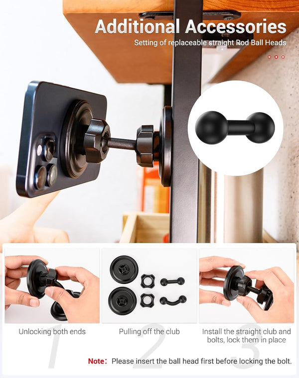 Gym Magnetic Phone Holder for Magsafe, Dual Magnetic Phone Mount Gym Phone Holder Magnet with Double Ball Head Locking Angle Compatible with