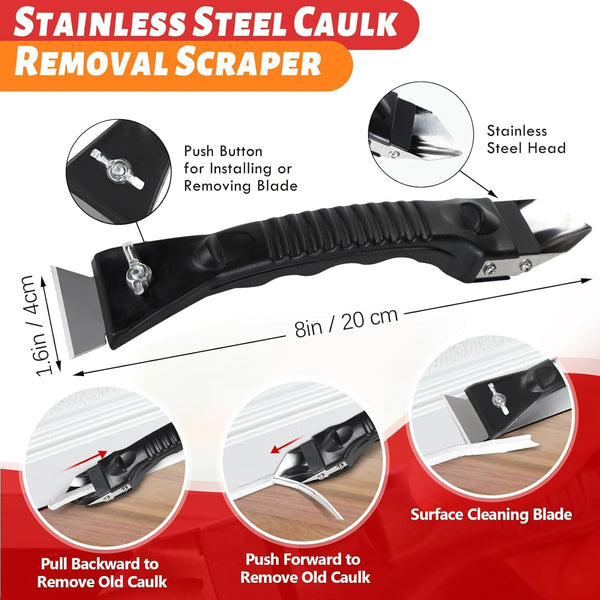 Caulk Gun Kit, Smooth Silicone Caulking Gun and Caulk Remover Tool, Sealant Finishing Tool Grout Scraper for Kitchen Bathroom Window Sink Joint,
