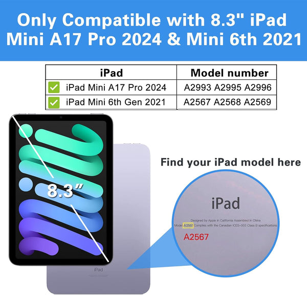 Procase Smart Case for Ipad Mini 7 A17 Pro 2024/Ipad Mini 6 2021 8.3 Inch Ipad Mini 7Th/6Th Gen Case, Hard Back Cover for Ipad Mini 8.3" 7Th Gen