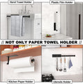 Paper Towel Holder - Self-Adhesive or Drilling, Matte Black Wall Mounted Rack - SUS304 Stainless Steel Kitchen Roll Dispenser under Cabinet