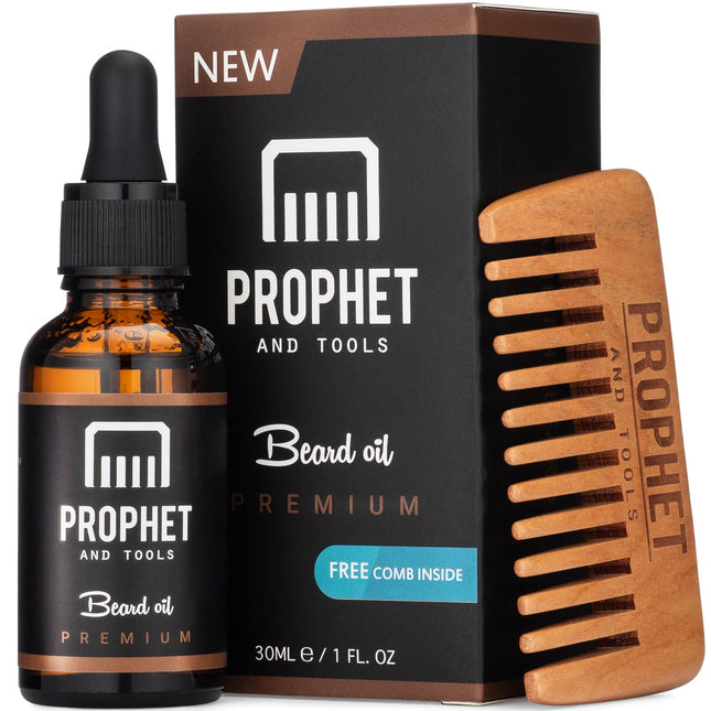 Premium Unscented Beard Oil & Comb Set - Thickens and Softens Beard, Relieves Itch & Dry Skin, 100% Natural, Fast-Absorb