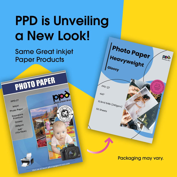PPD 4X6 High Gloss Photo Paper for Inkjet 64Lbs 240Gsm 10.9Mil Heavyweight Instant Dry and Water-Resistant X 50 Sheets (PPD-27-50)