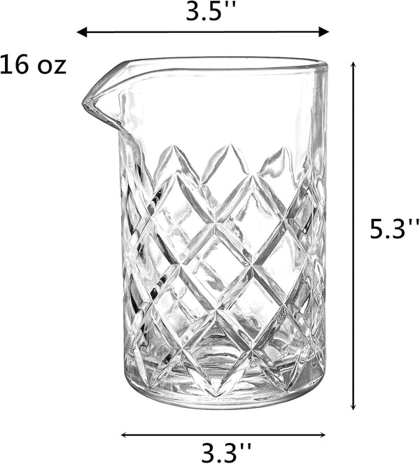 Tebery Seamless Crystal Cocktail Mixing Glass for Stirring Drinks, 16Oz Thick Bottom Bar Mixing Pitcher, Stirring Glass Drink Maker for Bar,