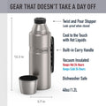 THERMOS Stainless King Vacuum-Insulated Beverage Bottle, 40 Ounce, Matte Stainless Steel