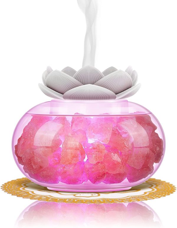 Essential Oil Diffusers Aromatherapy Diffuser: Vyaime Salt Lamp Diffuser for Home Bedroom Office, Pink Crystal Himalayan Cute Lotus Auto Shut-Off