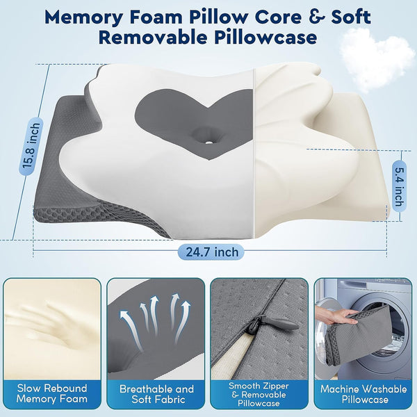 Cervical Neck Pillow, Memory Foam Neck Support Pillows for Sleeping, Shoulder Pillow for Side Sleepers, Back Stomach Sleepers, Certipur-Us