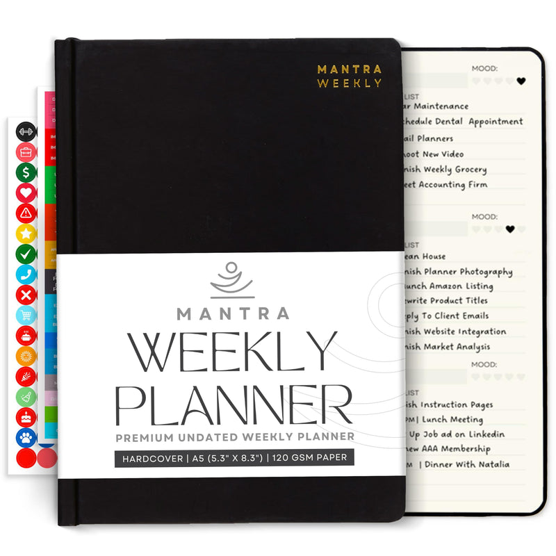 2025 Planner, Daily Journal & Gratitude Journal All-In-One with to Do List, Self Care Prompts & Habit Tracker - 5.8 X 8.3 - Black