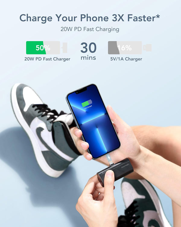 charmast Small Portable Charger for iPhone, Ultra-Compact 20W PD Fast Charging Power Bank 5000mAh, Mini Battery Pack for iPhone 14/14 Pro