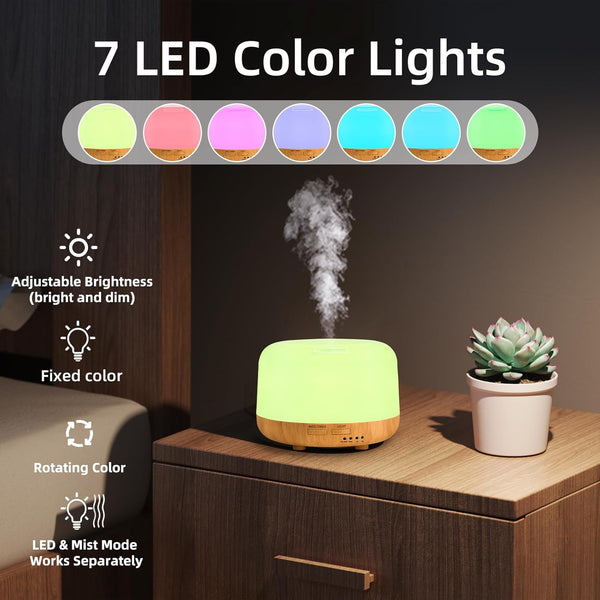 Aromatherapy Essential Oil Home Diffuser with Remote Control, 300ML Large Room Cool Mist Air Humidifier, 8 Hours Quiet Operation, Timer, 7 Colors