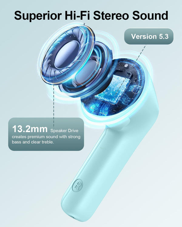 Wireless Earbuds, Bluetooth 5.3 Ear Buds, Headphones with Clear Stereo Sound, 40H Playtime with LED Digital Display, IPX7 Waterproof Earphones