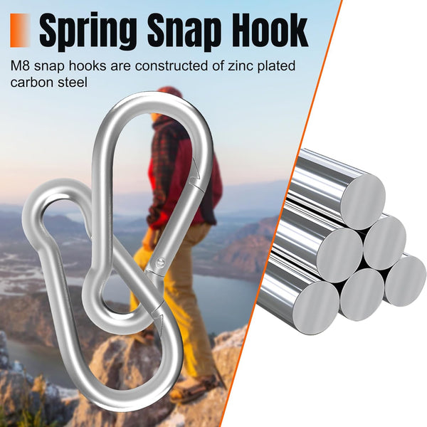 Carabiner 3 Inch Spring Snap Hook, 16Pcs M8 5/16 Inch Spring Snap Hook Quick Link for Camping Hiking, 500LBS Holding Capacity Heavy Duty Steel