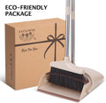 Broom and Dustpan Set with Long Handle, Light Weight Stainless Steel Poles Stand Upright Dustpans with Broom Combo for Home Kitchen Office Pet Dog