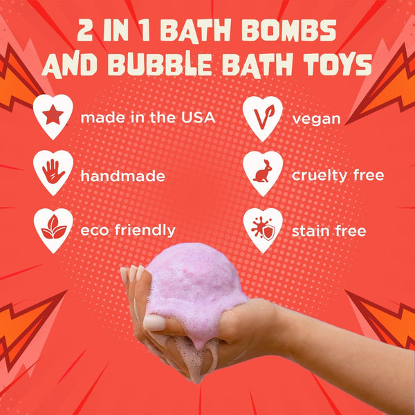 Superhero Bath Bombs for Kids with Surprise Toys inside (6 Pack) - Large Bubble Bomb Fizzies for Boys, Girls, & Toddlers - Fruity Scents, Relaxing