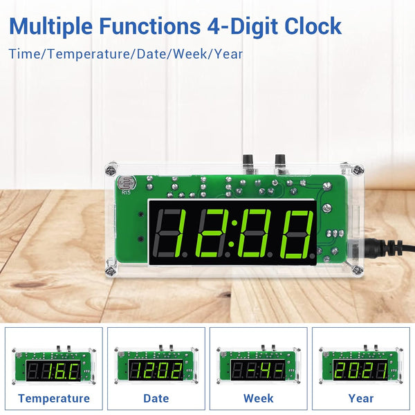 Mioyoow TJ-56-428 4-Digit Digital DIY Clock Kits with Acrylic Shell, DIY Alarm Clock Soldering Practice Kit for Students and Diyers, DIY