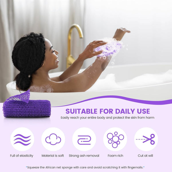 African Net Sponge, Authentic Exfoliating Body Scrubber for Bath and Shower, Multiple Textures with Gentle Deep Exfoliating and Rich Lather for