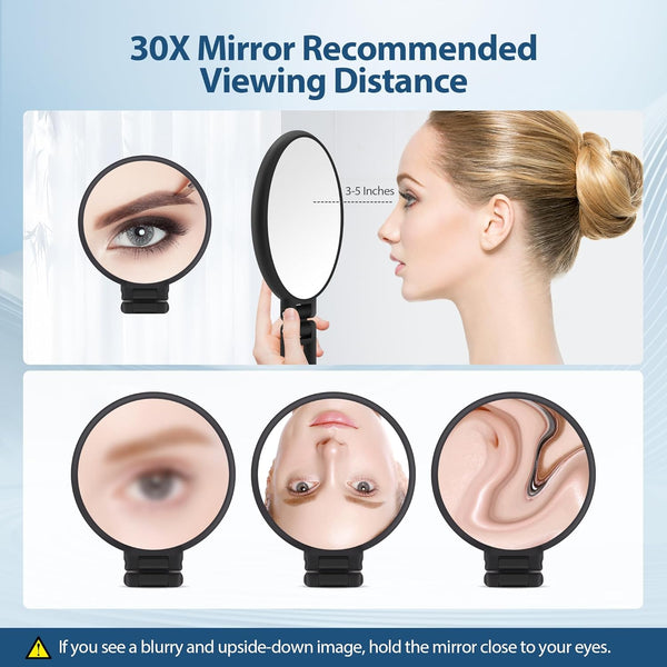 B Beauty Planet 30X Magnifying Mirror, Hand Mirror with Handle, Double Sided Hand Mirror with 30X/1X Magnification, Travel Essential Portable