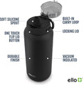 Ello Cooper 32Oz Stainless Steel Water Bottle with Straw and Carry Handle, Double Walled and Vacuum Insulated Metal, Leak Proof Locking Lid with