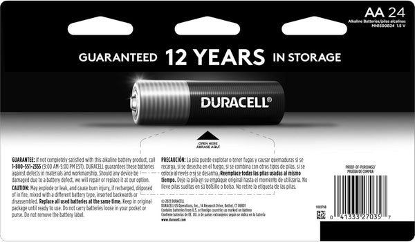 Duracell Coppertop AA Batteries with Power Boost Ingredients, 24 Count Pack Double a Battery with Long-Lasting Power, Alkaline AA Battery for