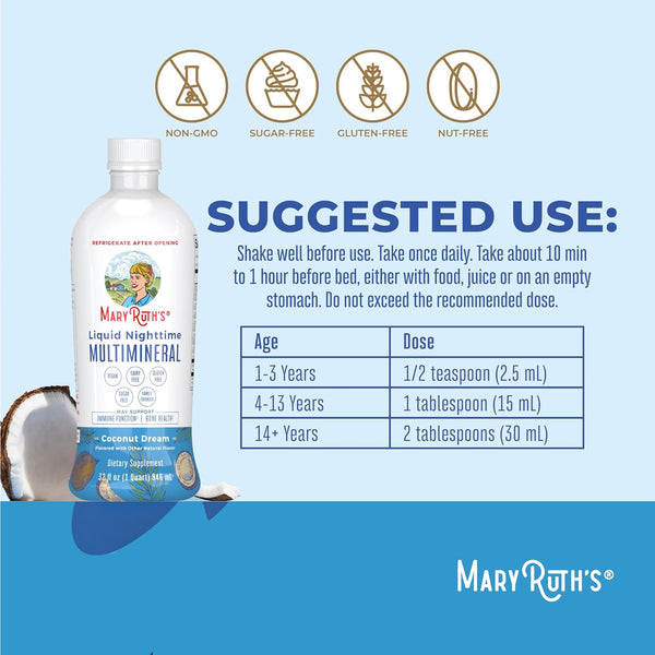 Maryruth'S Liquid Nighttime Multimineral | Sugar Free | Calm Magnesium Citrate | NO Melatonin | Calcium Magnesium Zinc | Muscle Relaxation |