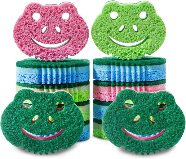 Smilepowo 12 Pack Scrub Sponge,Bulk Sponges,Dual-Sided Multi-Functional Premium Cleaning Sponges,Dishwashing Sponge for Heavy Duty Scouring