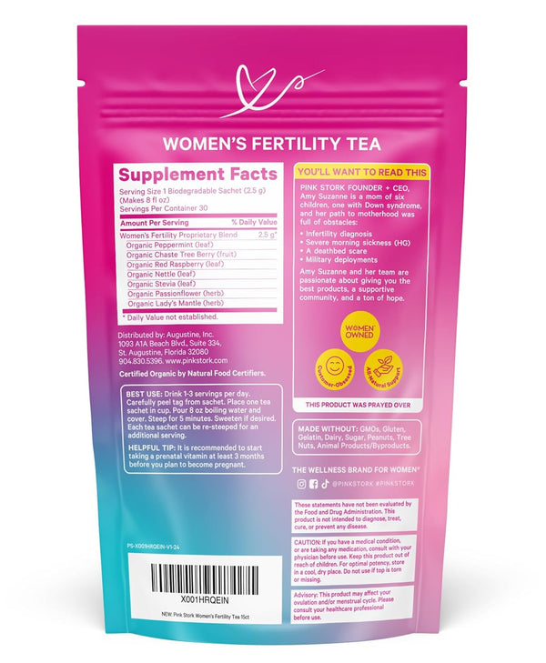 Pink Stork Organic Fertility Tea - Supports Conception for Her & Hormone Balance with Chaste Tree Berry (Vitex), Mint, and Red Raspberry Leaf -