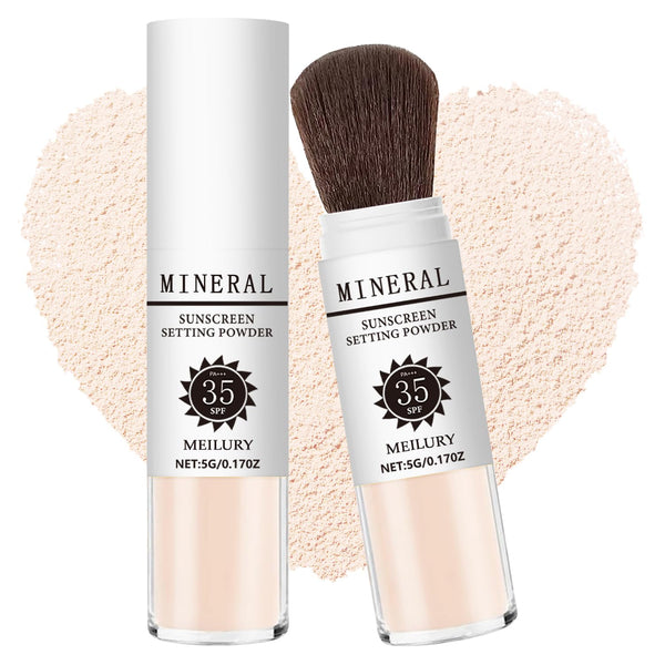 Sunscreen Setting Powder SPF 35, Mineral Brush Powder for Face & Scalp, Oil Control Natural Matte Finish Loose Powder Translucent Lasting