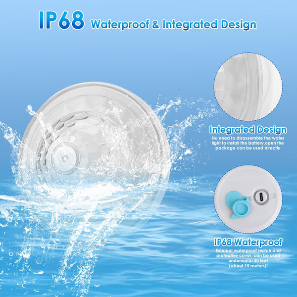Floating Pool Lights, Pool Light with 6 Dynamic Lighting Effects, IP68 Waterproof Pool Lights That Float, Rechargeable RGB Upper and Lower Color