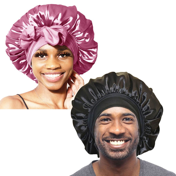 BONNET QUEEN 2Pcs Pack Satin Bonnet Cool Breathable Single Layer Silk Bonnet for Sleeping Women Hair Bonnet Night Sleep Cap Scarf Wrap for Curly