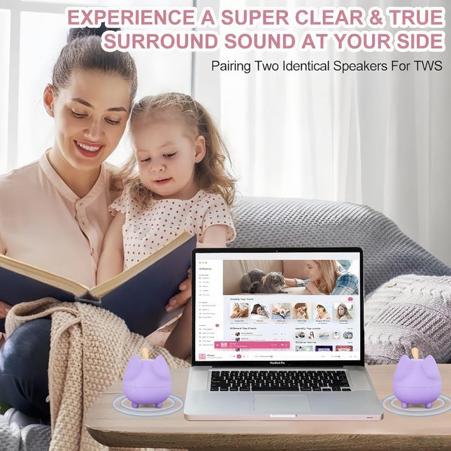 Small Bluetooth Speaker, Cute Cat Mini Wireless Speakers with Loud Stereo Sound, Built-In Mic, Super Bass, Dual Pairing,